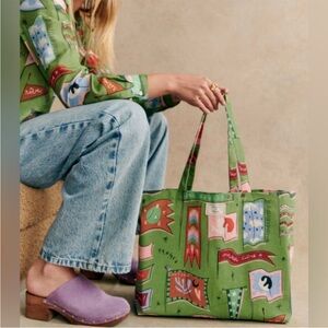 Sezane Tote bag medium green Pangea collaboration